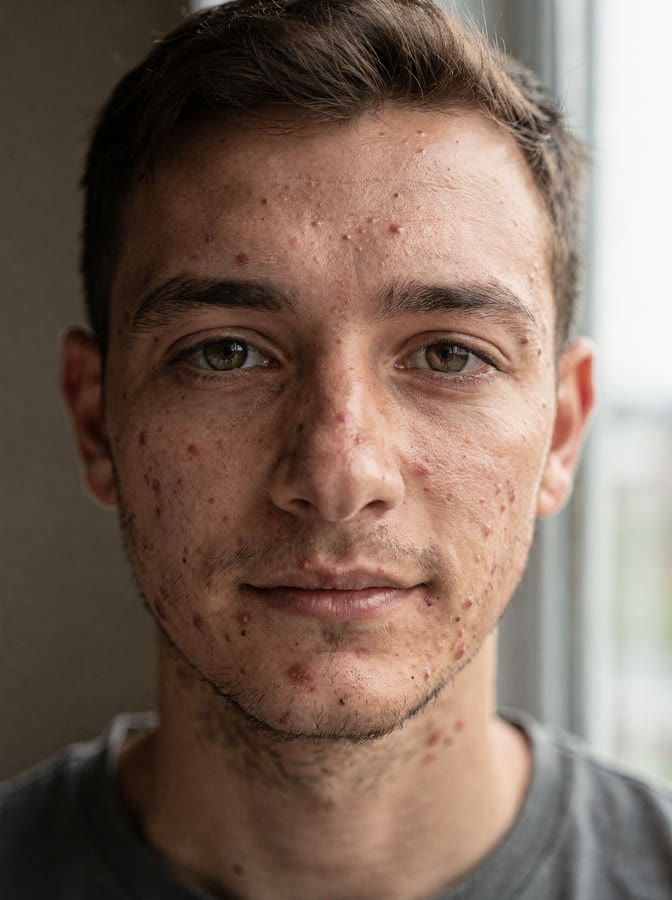 Portrait of a young man under weak indoor light