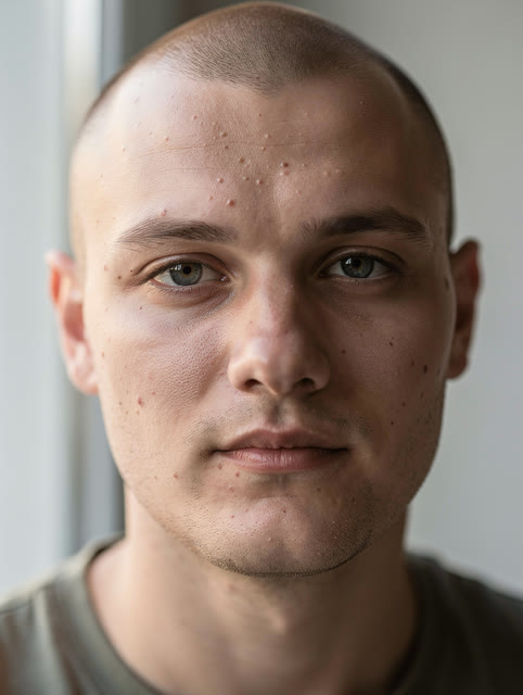 Portrait of a young man with a shaved head